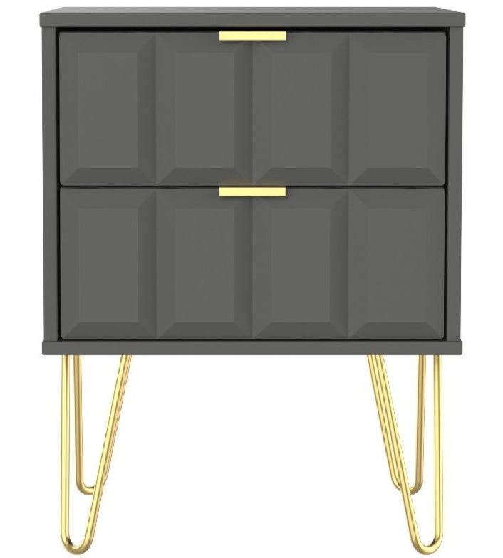 Cube 2 Drawer Bedside Cabinet with Gold Hairpin Legs - Welcome Furniture