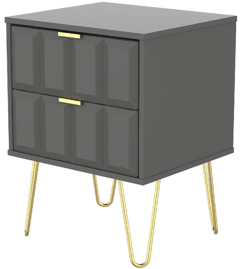 Cube 2 Drawer Bedside Cabinet with Gold Hairpin Legs - Welcome Furniture