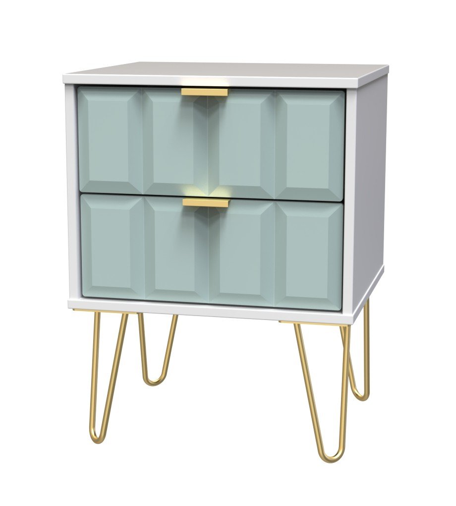 Cube 2 Drawer Bedside Cabinet with Gold Hairpin Legs - Welcome Furniture