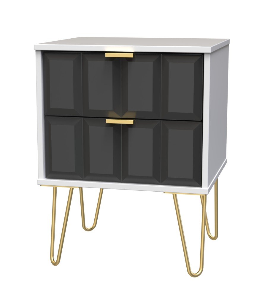Cube 2 Drawer Bedside Cabinet with Gold Hairpin Legs - Welcome Furniture