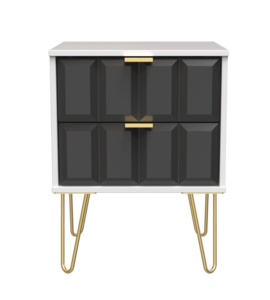 Cube 2 Drawer Bedside Cabinet with Gold Hairpin Legs - Welcome Furniture