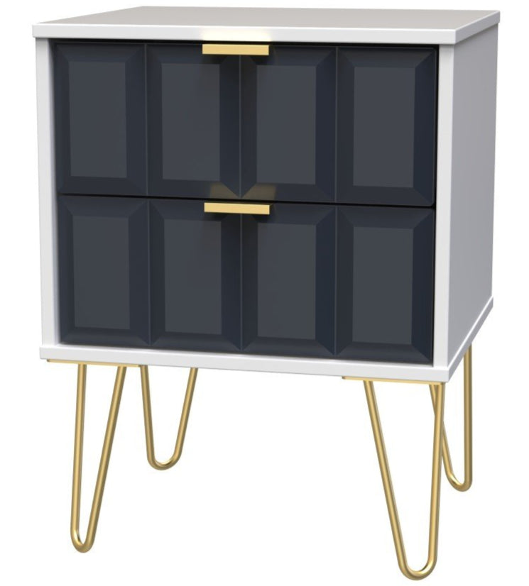 Cube 2 Drawer Bedside Cabinet with Gold Hairpin Legs - Welcome Furniture