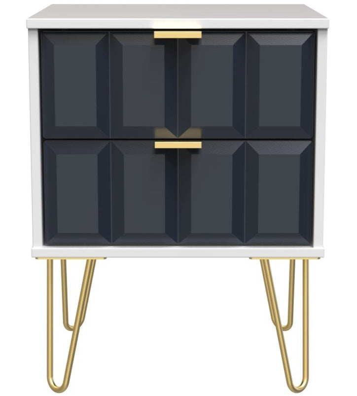 Cube 2 Drawer Bedside Cabinet with Gold Hairpin Legs - Welcome Furniture