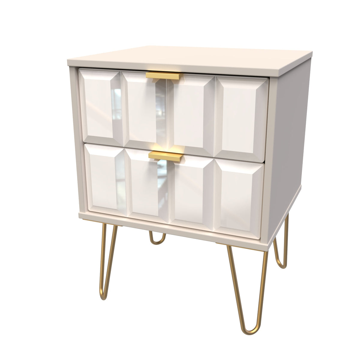 Cube 2 Drawer Bedside Cabinet with Gold Hairpin Legs - Welcome Furniture