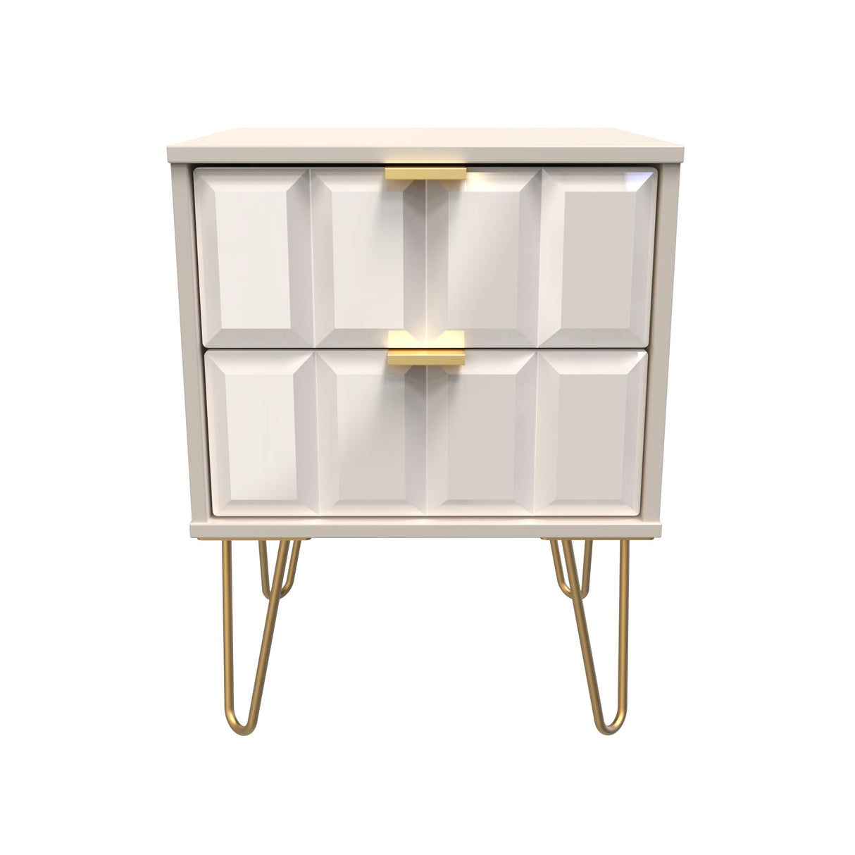 Cube 2 Drawer Bedside Cabinet with Gold Hairpin Legs - Welcome Furniture