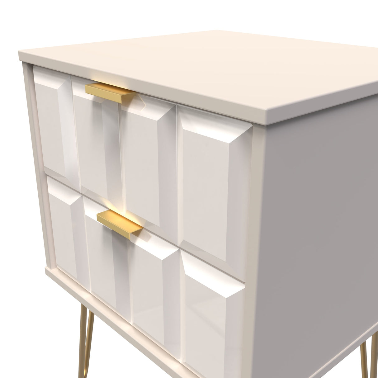 Cube 2 Drawer Bedside Cabinet with Gold Hairpin Legs - Welcome Furniture