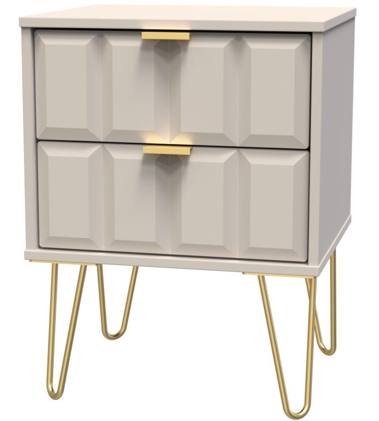Cube 2 Drawer Bedside Cabinet with Gold Hairpin Legs - Welcome Furniture