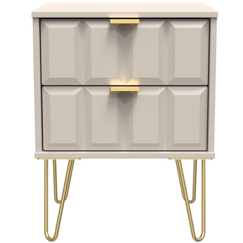 Cube 2 Drawer Bedside Cabinet with Gold Hairpin Legs - Welcome Furniture