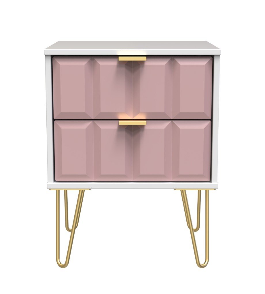 Cube 2 Drawer Bedside Cabinet with Gold Hairpin Legs - Welcome Furniture