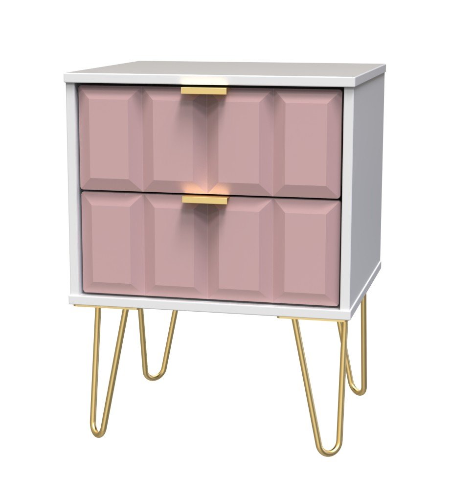 Cube 2 Drawer Bedside Cabinet with Gold Hairpin Legs - Welcome Furniture