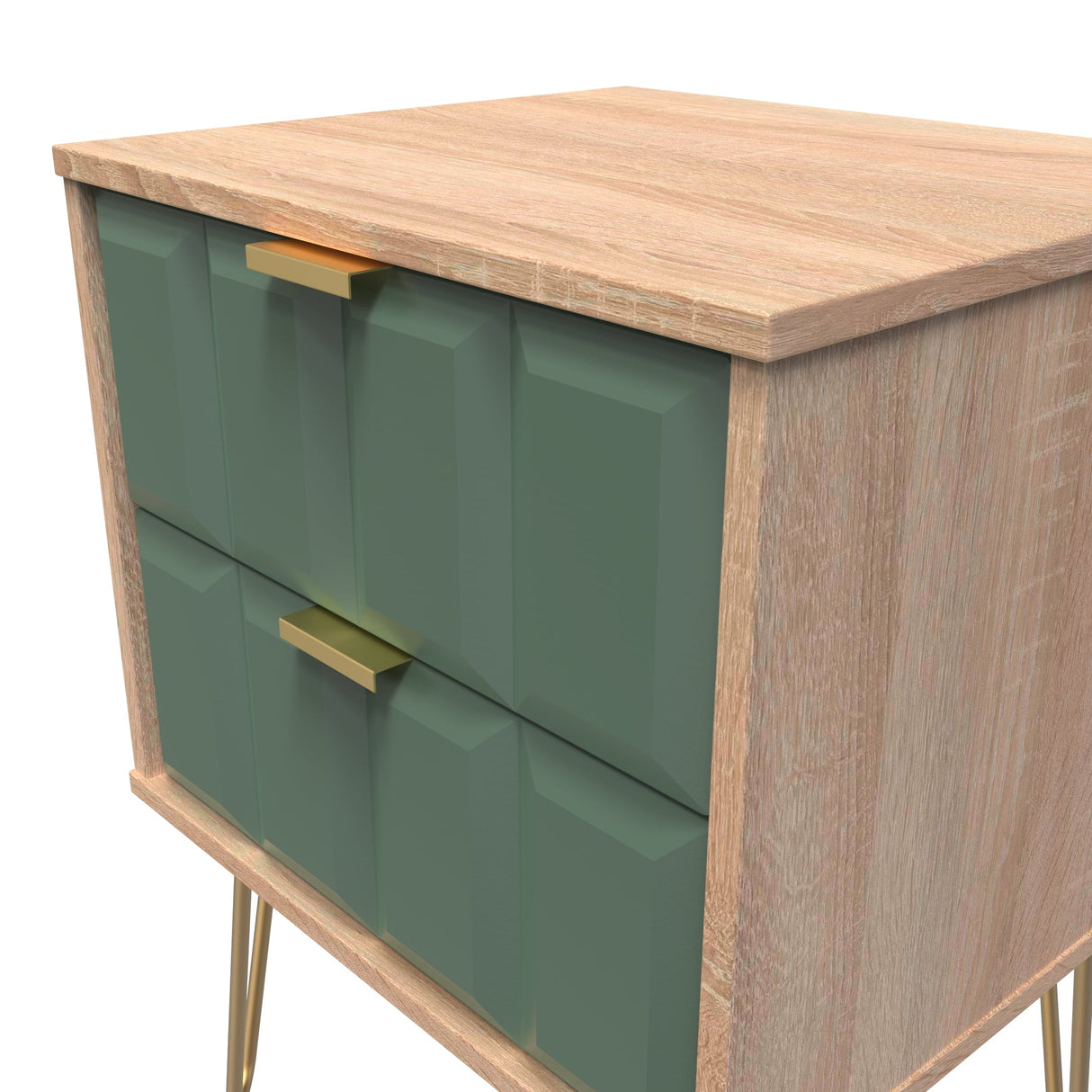 Cube 2 Drawer Bedside Cabinet with Gold Hairpin Legs - Welcome Furniture