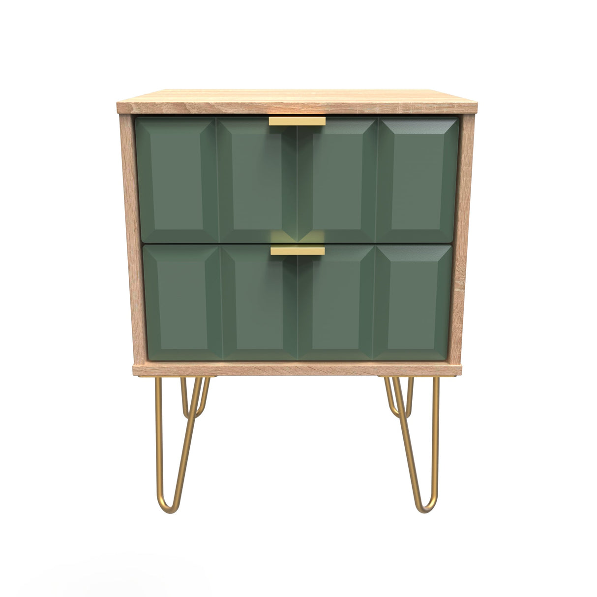 Cube 2 Drawer Bedside Cabinet with Gold Hairpin Legs - Welcome Furniture