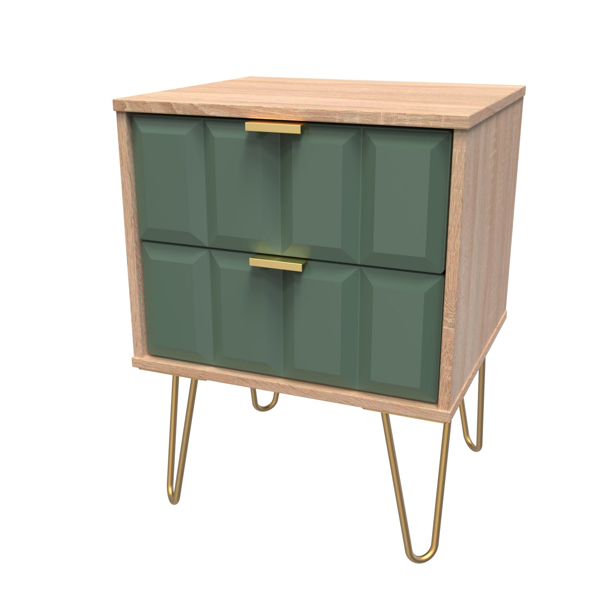 Cube 2 Drawer Bedside Cabinet with Gold Hairpin Legs - Welcome Furniture