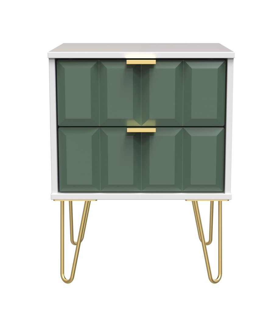 Cube 2 Drawer Bedside Cabinet with Gold Hairpin Legs - Welcome Furniture