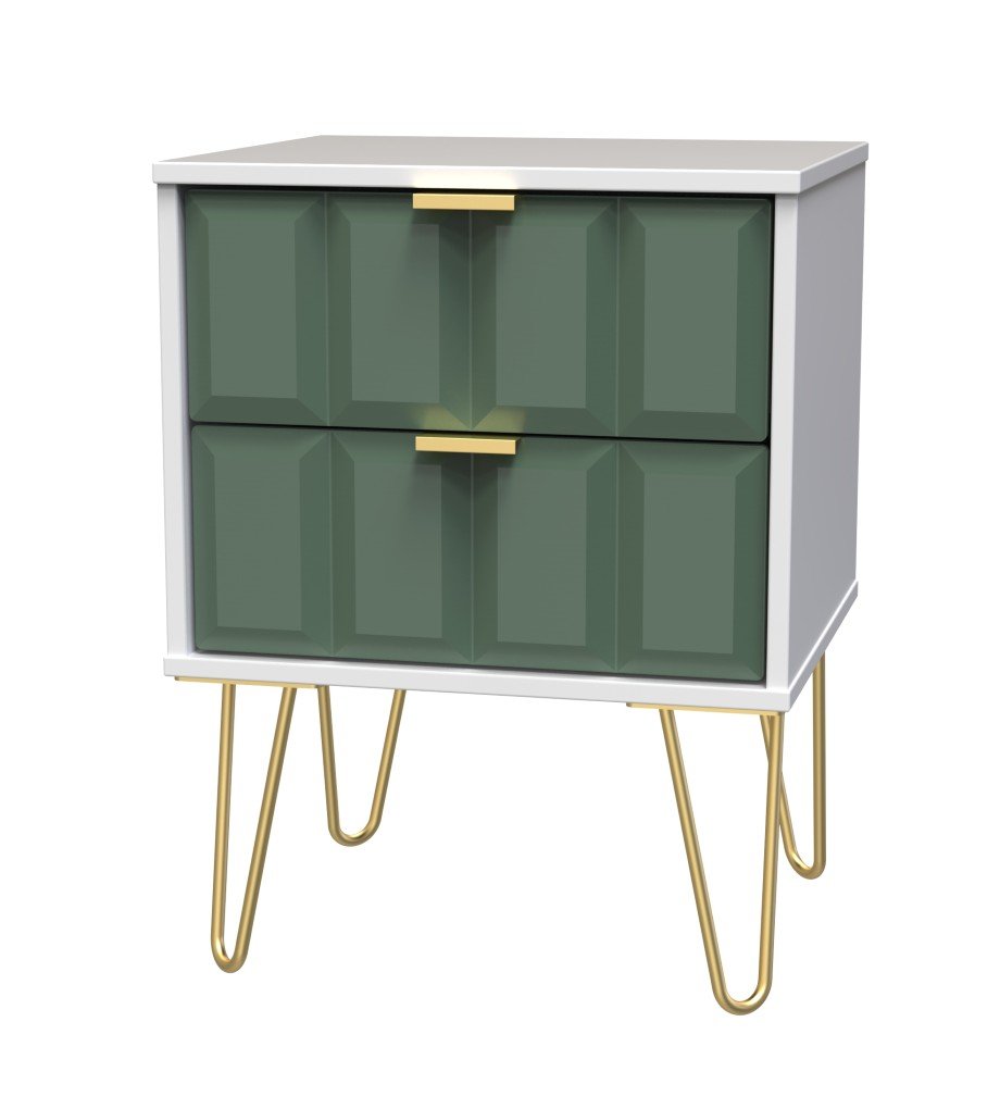 Cube 2 Drawer Bedside Cabinet with Gold Hairpin Legs - Welcome Furniture
