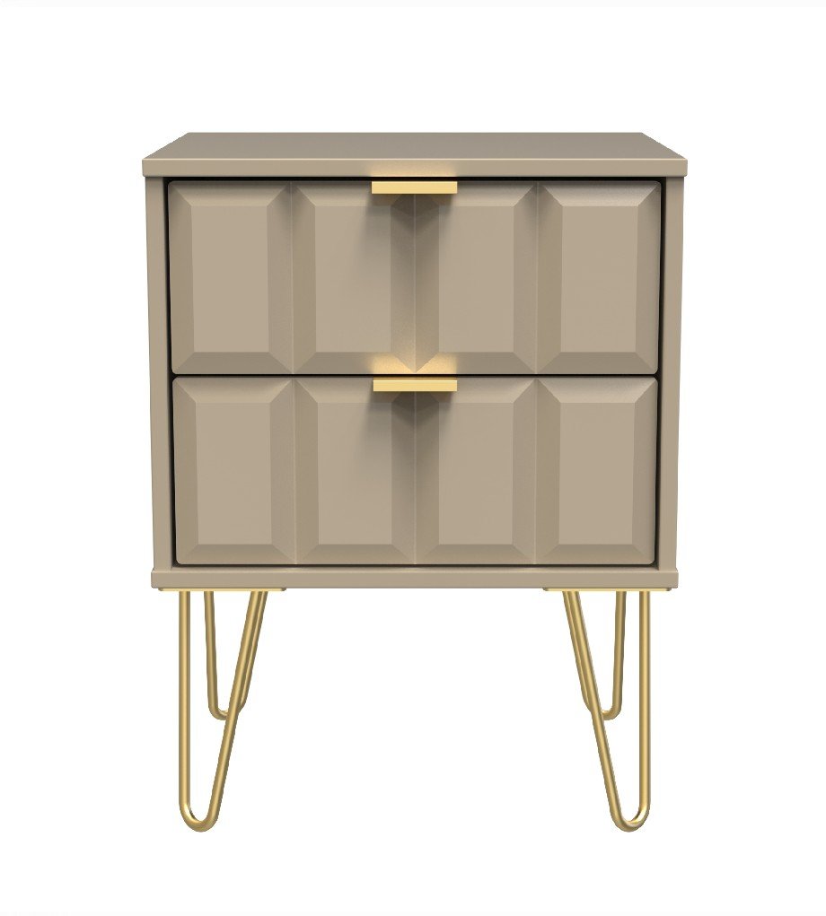 Cube 2 Drawer Bedside Cabinet with Gold Hairpin Legs - Welcome Furniture