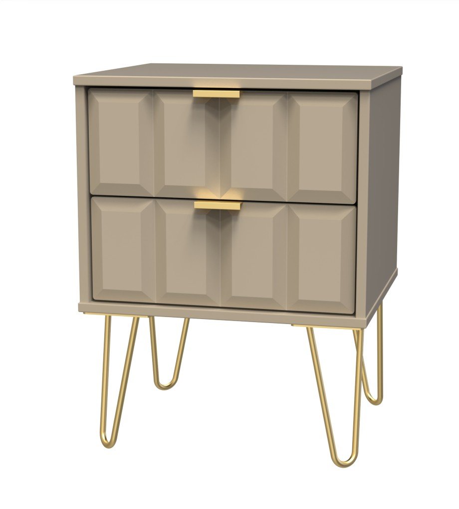 Cube 2 Drawer Bedside Cabinet with Gold Hairpin Legs - Welcome Furniture