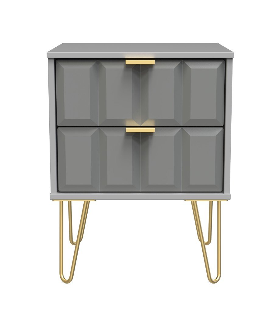Cube 2 Drawer Bedside Cabinet with Gold Hairpin Legs - Welcome Furniture