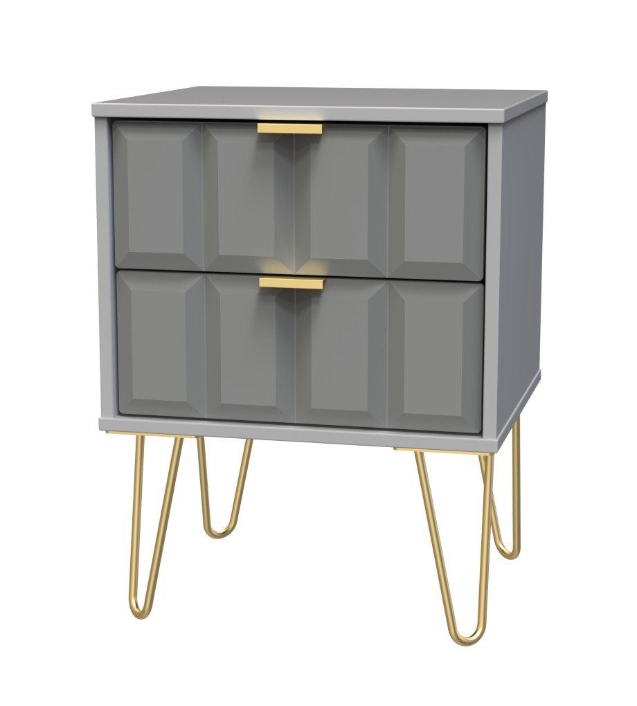 Cube 2 Drawer Bedside Cabinet with Gold Hairpin Legs - Welcome Furniture