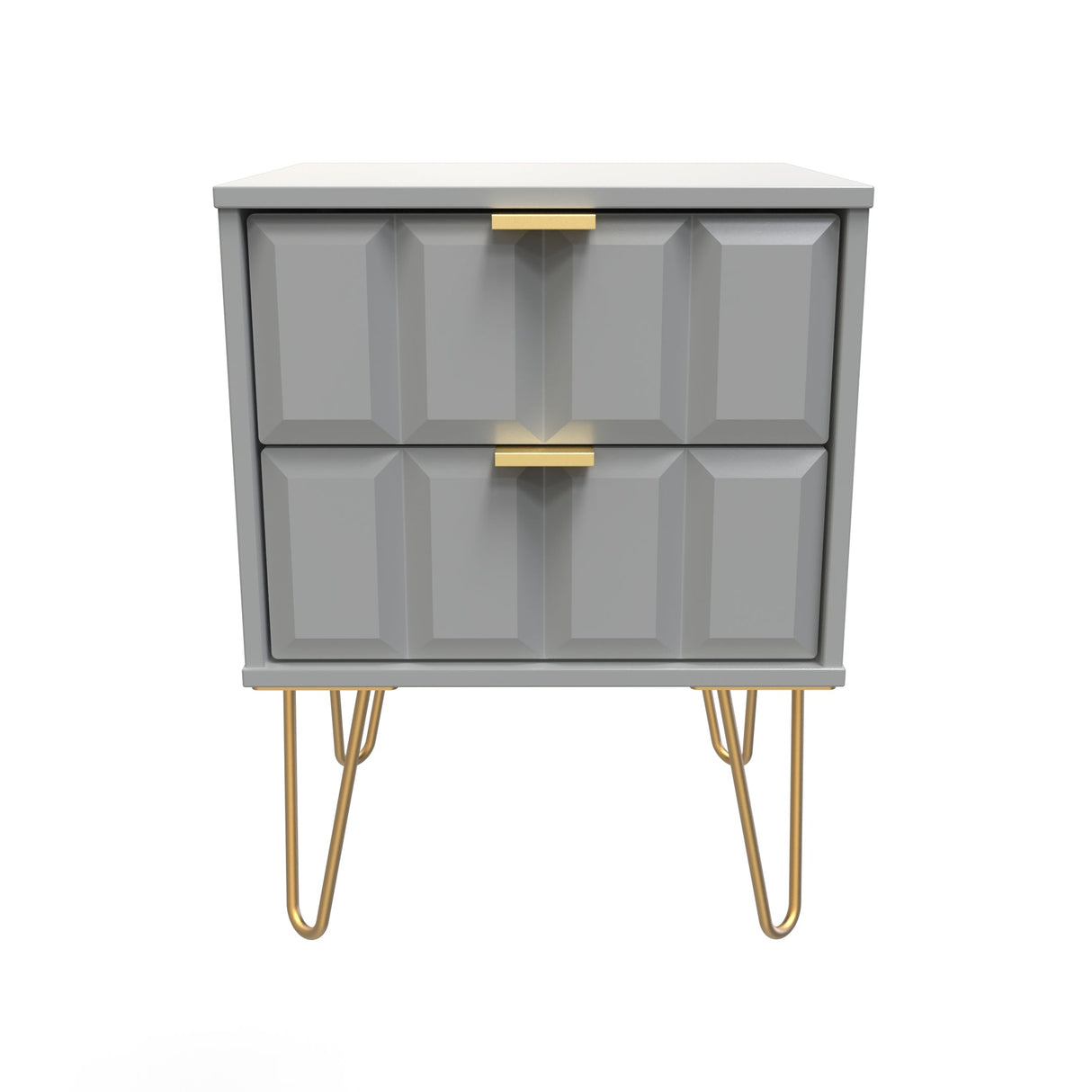 Cube 2 Drawer Bedside Cabinet with Gold Hairpin Legs - Welcome Furniture