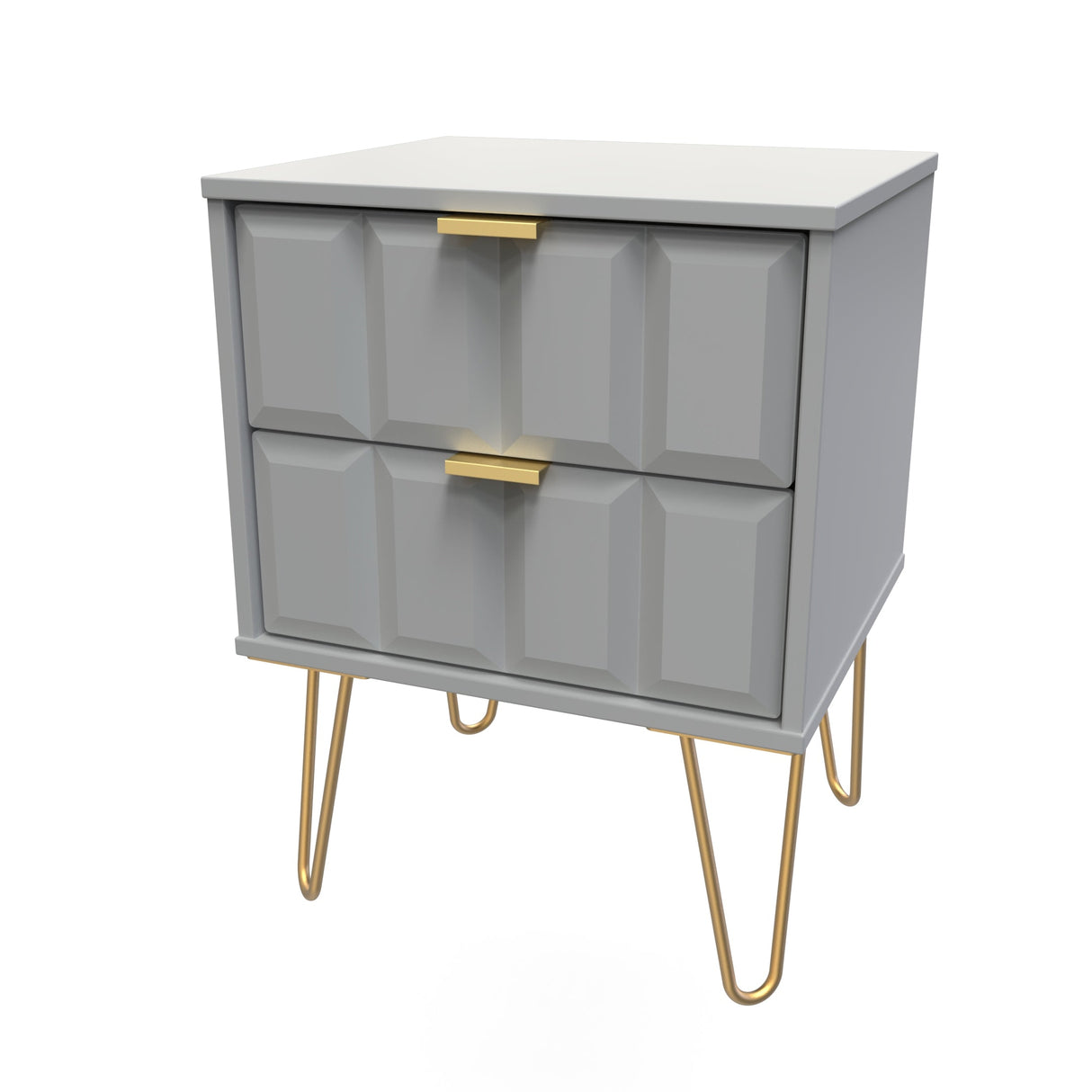 Cube 2 Drawer Bedside Cabinet with Gold Hairpin Legs - Welcome Furniture