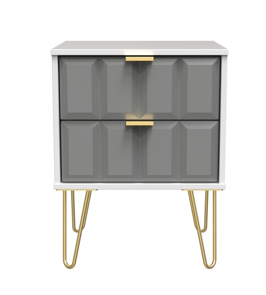 Cube 2 Drawer Bedside Cabinet with Gold Hairpin Legs - Welcome Furniture