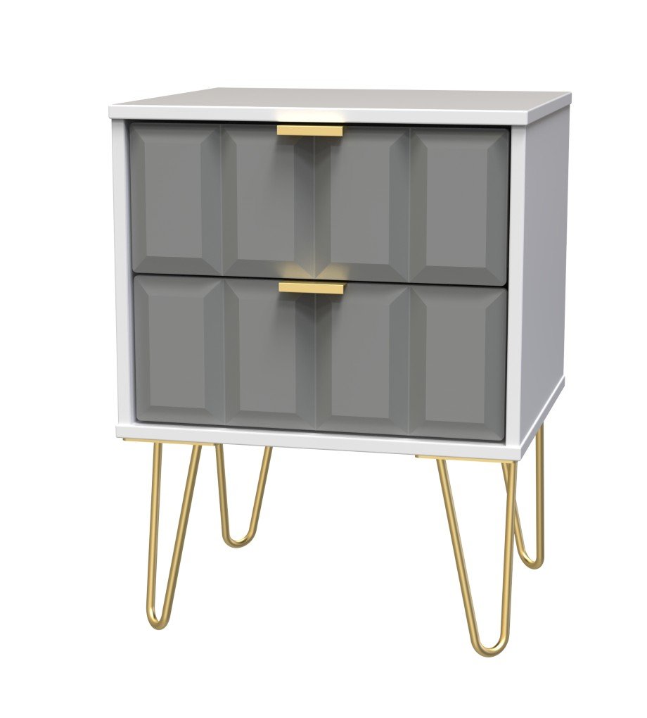 Cube 2 Drawer Bedside Cabinet with Gold Hairpin Legs - Welcome Furniture