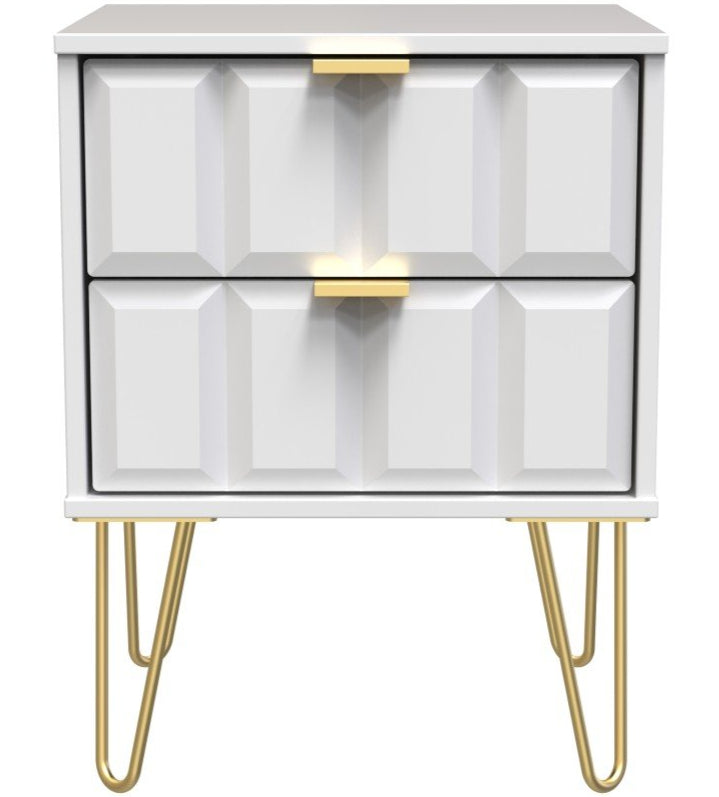 Cube 2 Drawer Bedside Cabinet with Gold Hairpin Legs - Welcome Furniture