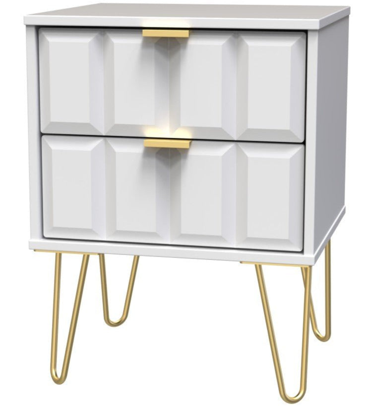 Cube 2 Drawer Bedside Cabinet with Gold Hairpin Legs - Welcome Furniture