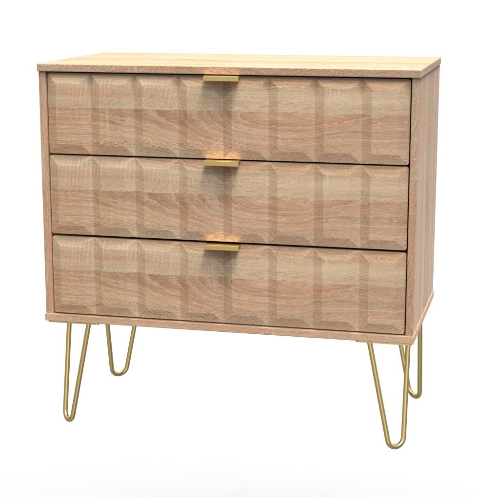 Cube 3 Drawer Chest with Gold Hairpin Legs - Welcome Furniture