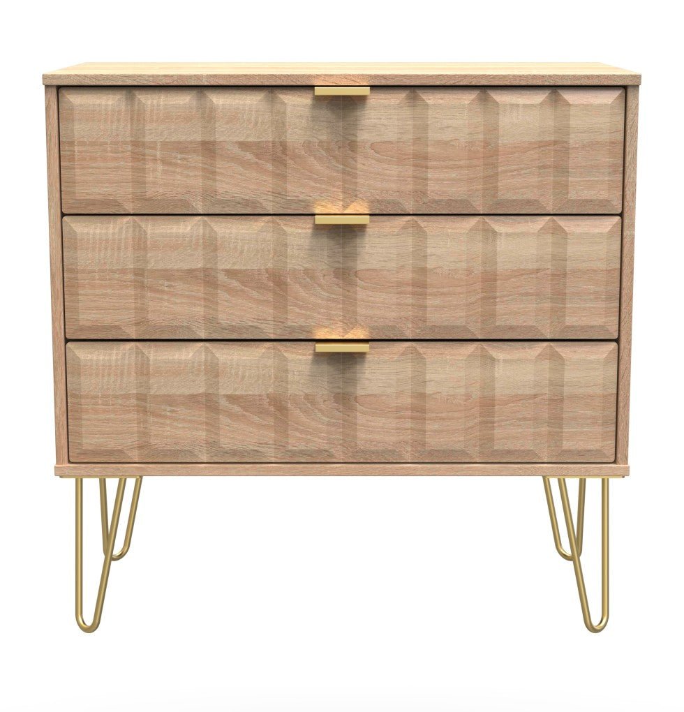 Cube 3 Drawer Chest with Gold Hairpin Legs - Welcome Furniture