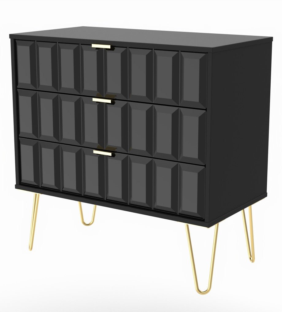 Cube 3 Drawer Chest with Gold Hairpin Legs - Welcome Furniture