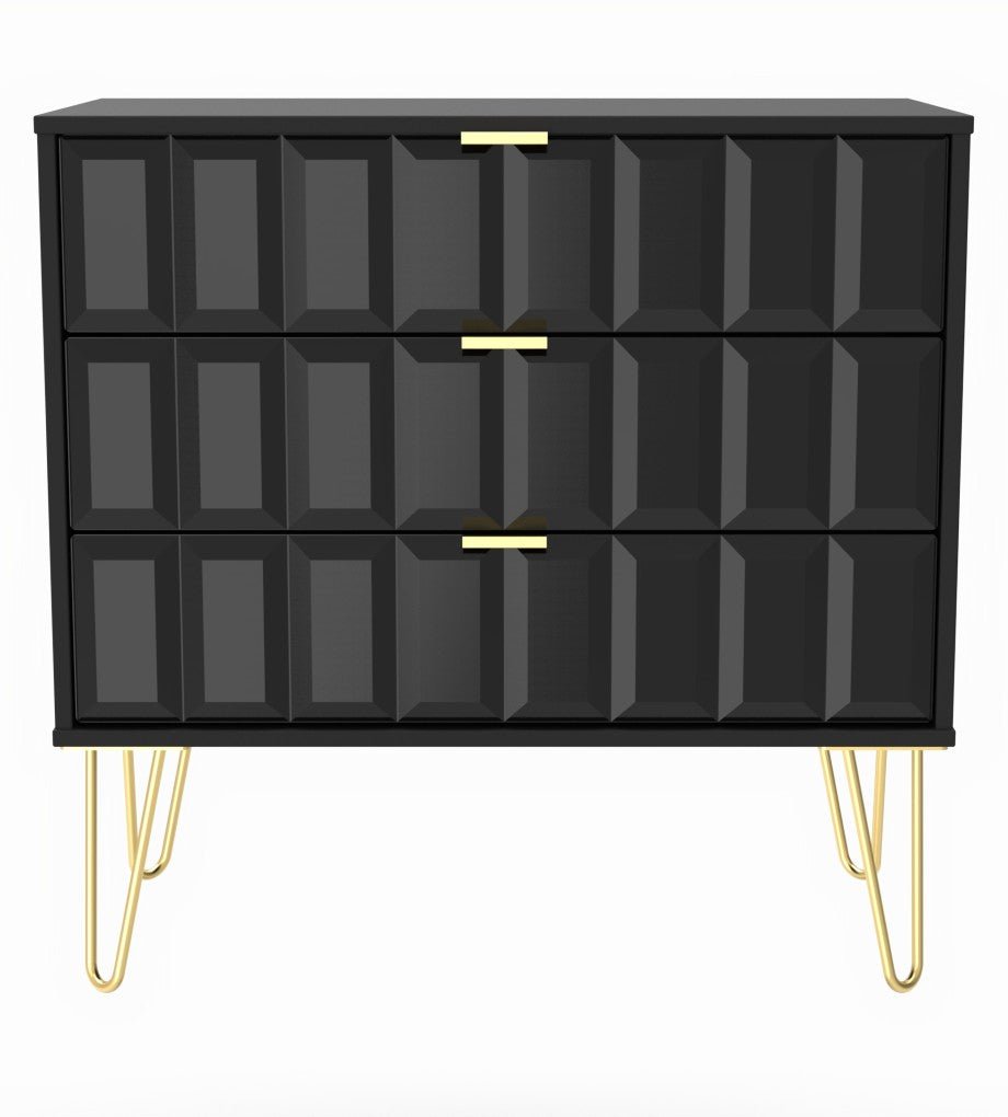 Cube 3 Drawer Chest with Gold Hairpin Legs - Welcome Furniture