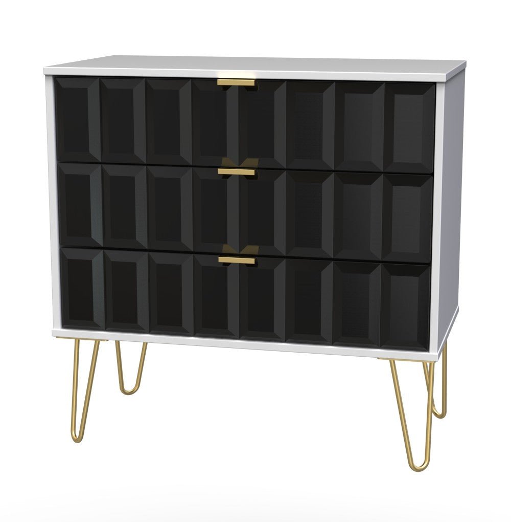 Cube 3 Drawer Chest with Gold Hairpin Legs - Welcome Furniture