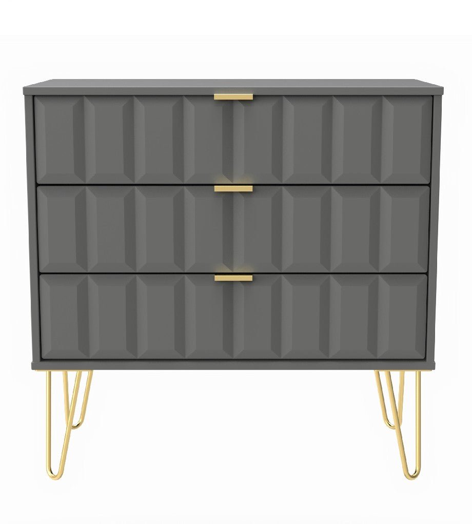 Cube 3 Drawer Chest with Gold Hairpin Legs - Welcome Furniture
