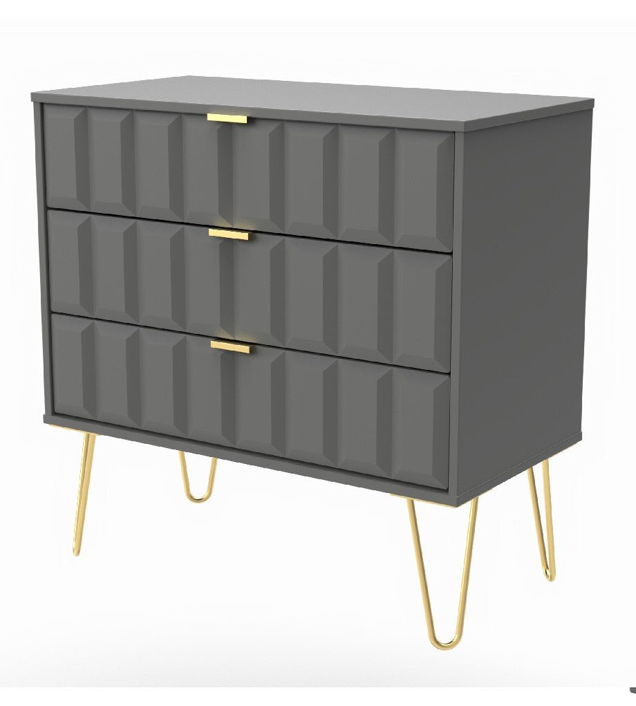 Cube 3 Drawer Chest with Gold Hairpin Legs - Welcome Furniture