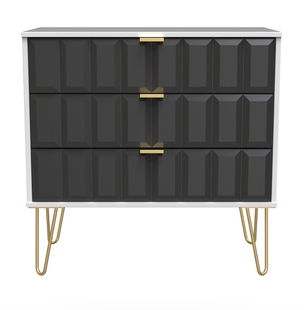 Cube 3 Drawer Chest with Gold Hairpin Legs - Welcome Furniture