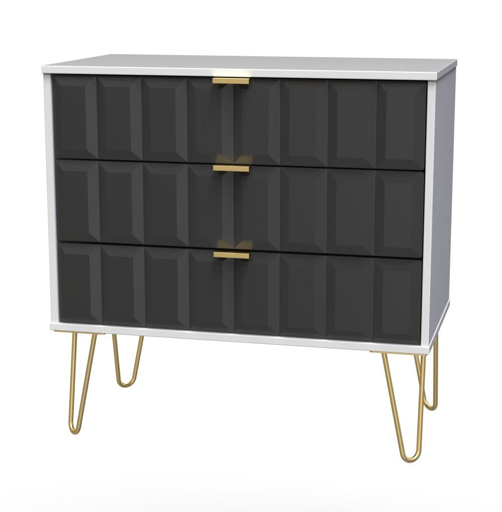 Cube 3 Drawer Chest with Gold Hairpin Legs - Welcome Furniture