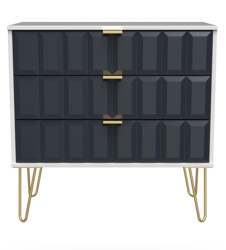 Cube 3 Drawer Chest with Gold Hairpin Legs - Welcome Furniture