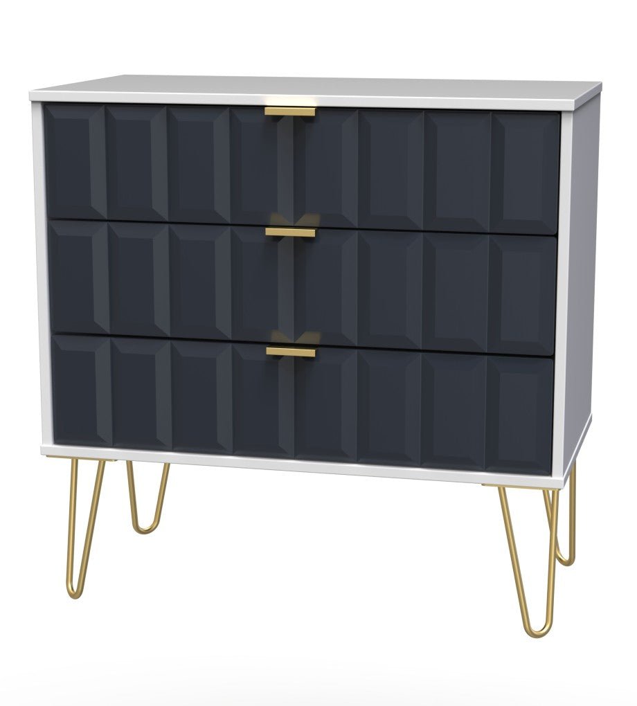 Cube 3 Drawer Chest with Gold Hairpin Legs - Welcome Furniture
