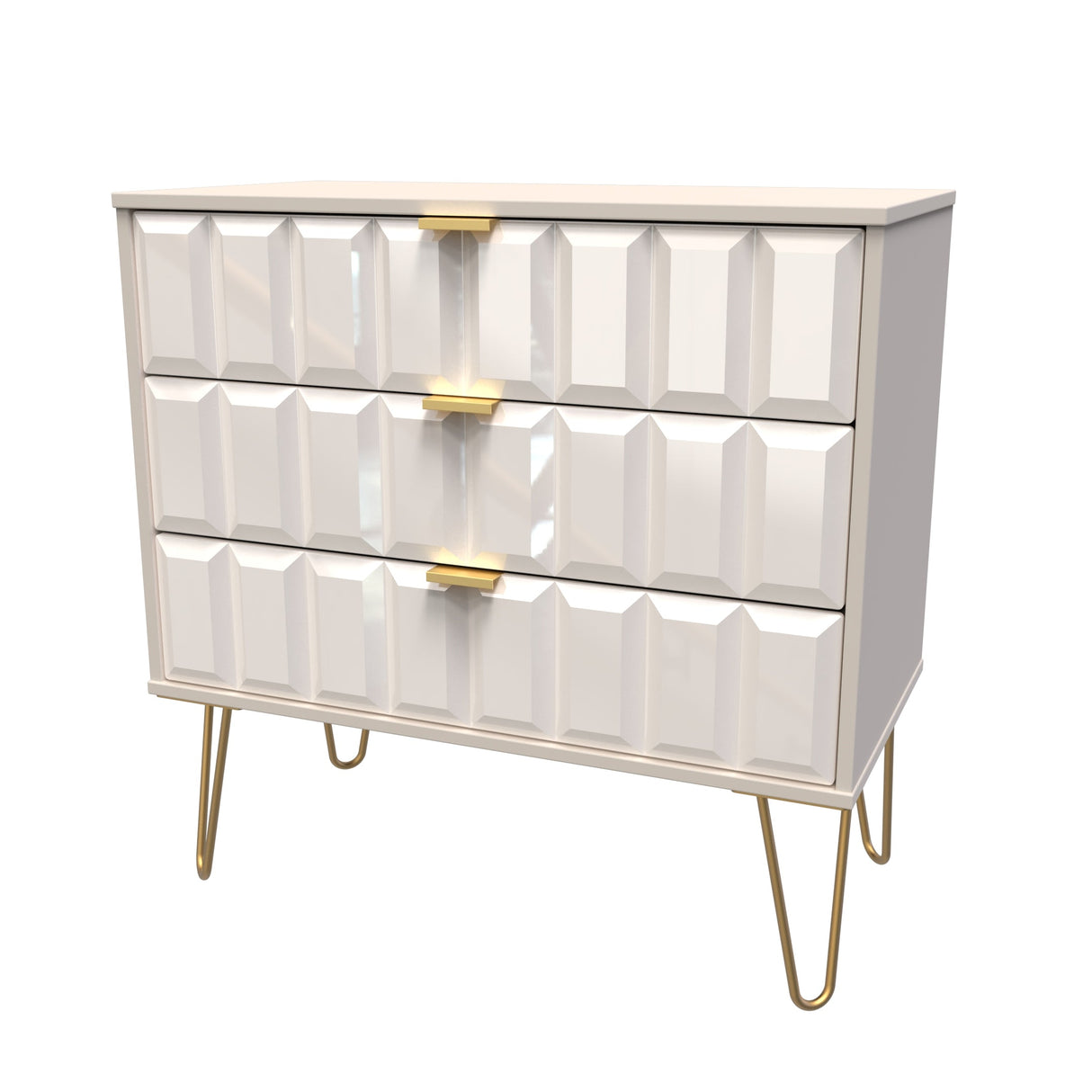 Cube 3 Drawer Chest with Gold Hairpin Legs - Welcome Furniture