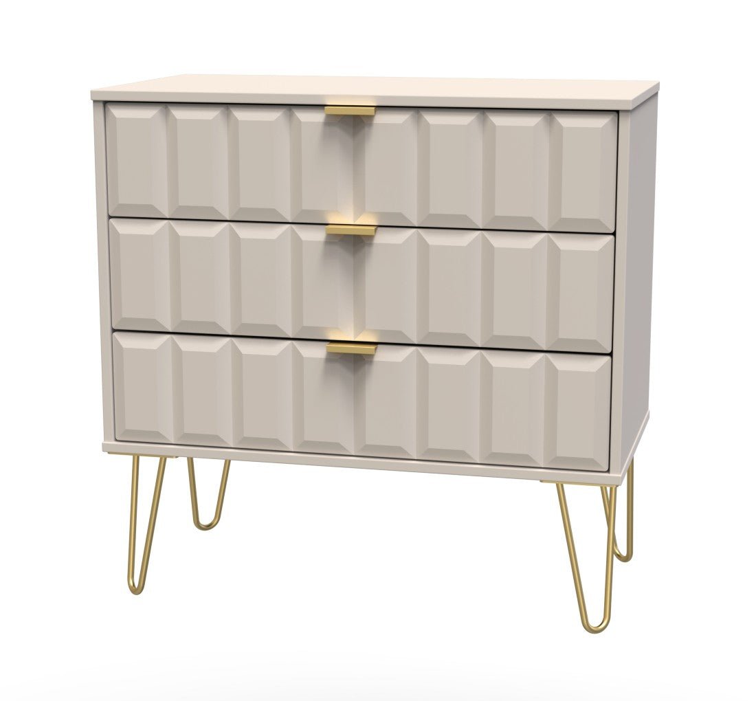 Cube 3 Drawer Chest with Gold Hairpin Legs - Welcome Furniture