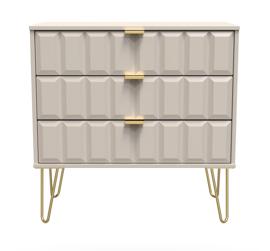 Cube 3 Drawer Chest with Gold Hairpin Legs - Welcome Furniture