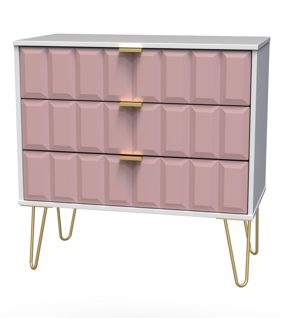 Cube 3 Drawer Chest with Gold Hairpin Legs - Welcome Furniture