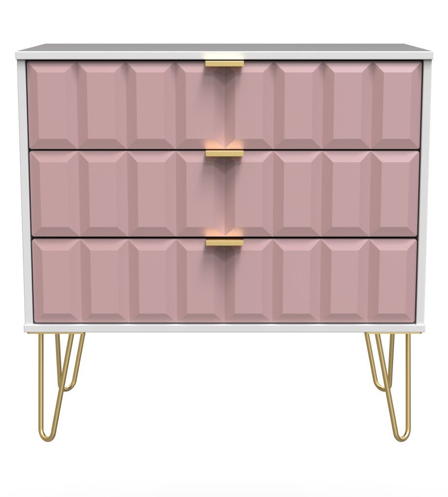 Cube 3 Drawer Chest with Gold Hairpin Legs - Welcome Furniture