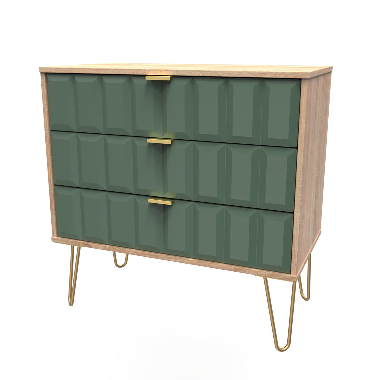 Cube 3 Drawer Chest with Gold Hairpin Legs - Welcome Furniture