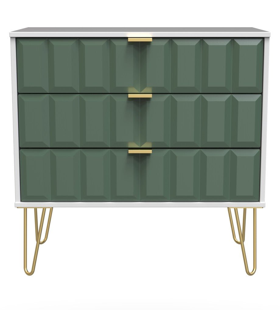 Cube 3 Drawer Chest with Gold Hairpin Legs - Welcome Furniture