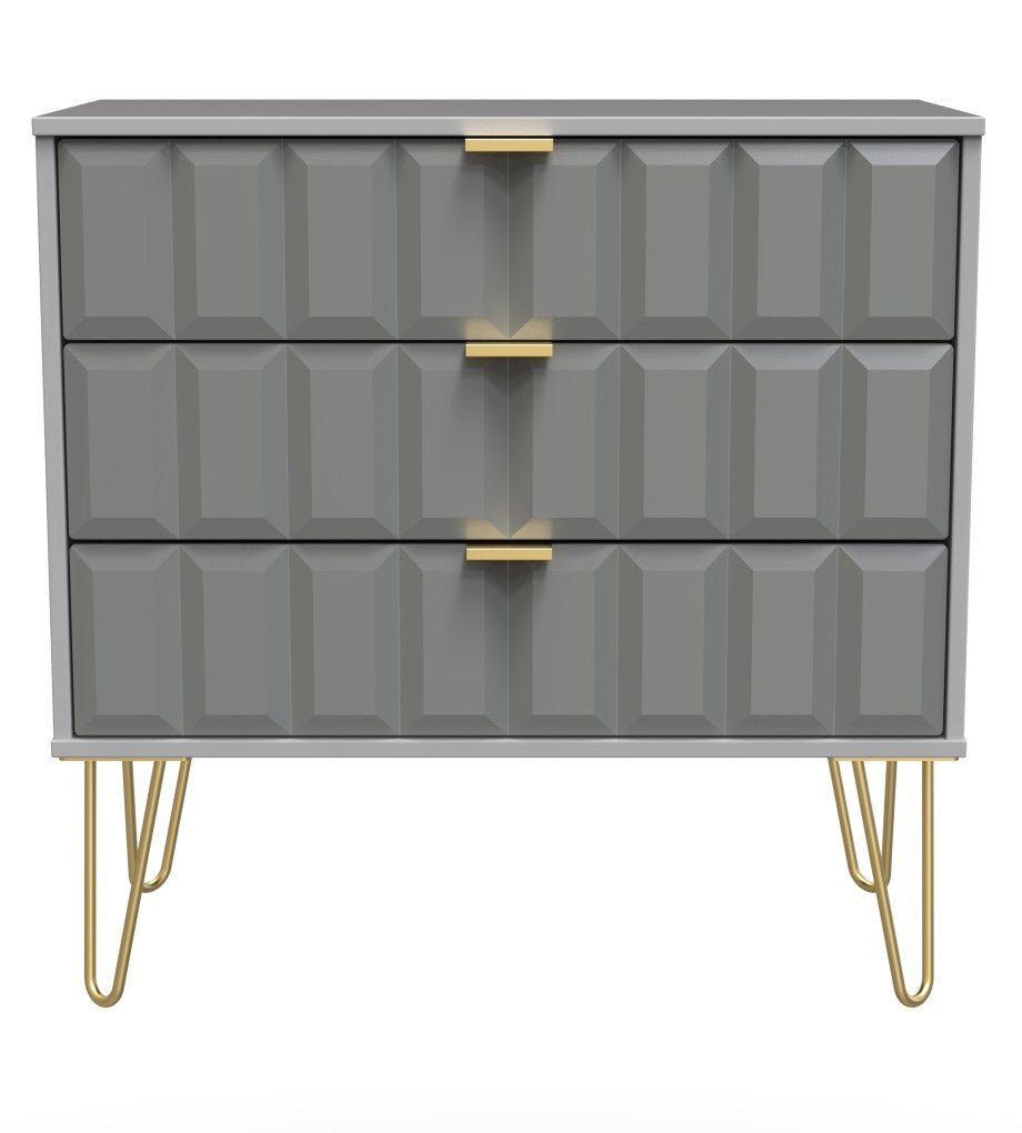 Cube 3 Drawer Chest with Gold Hairpin Legs - Welcome Furniture