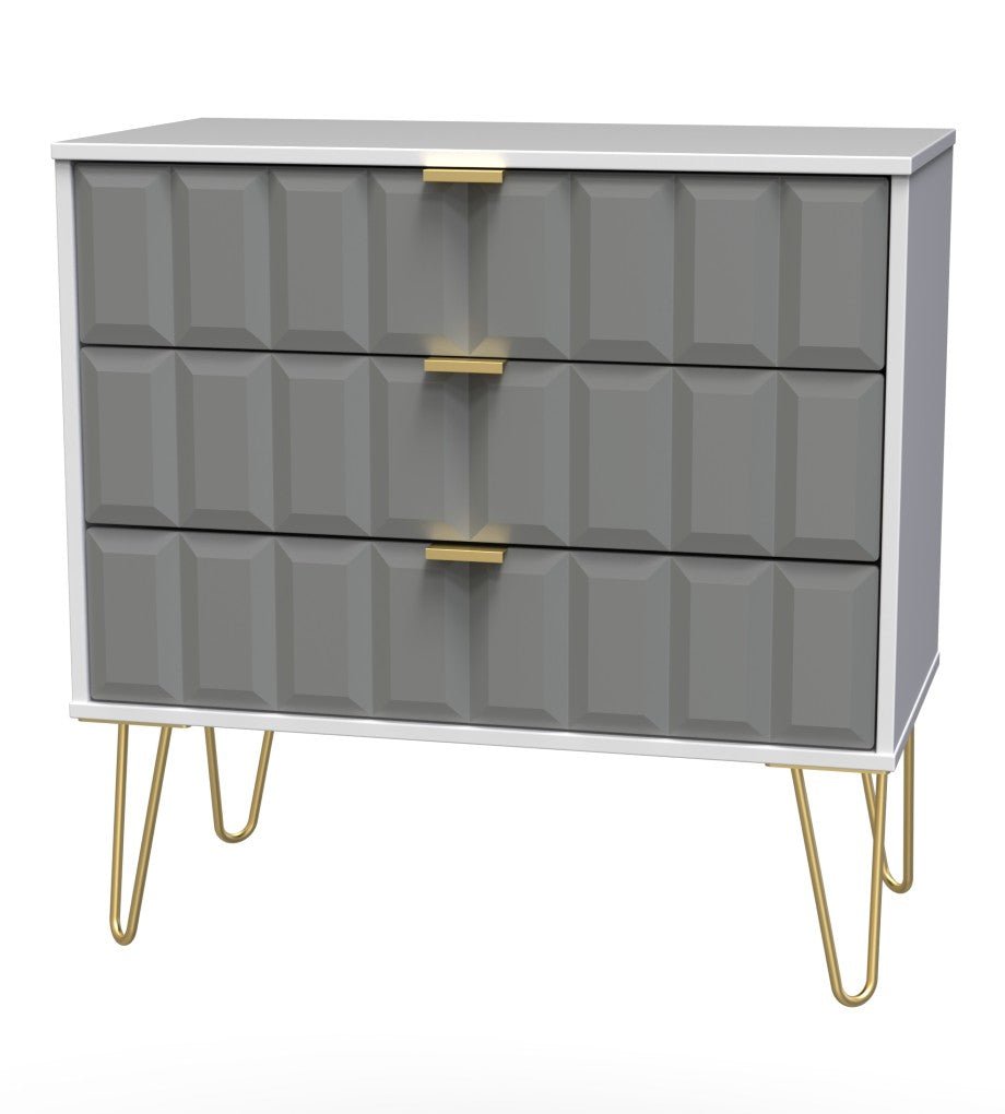 Cube 3 Drawer Chest with Gold Hairpin Legs - Welcome Furniture