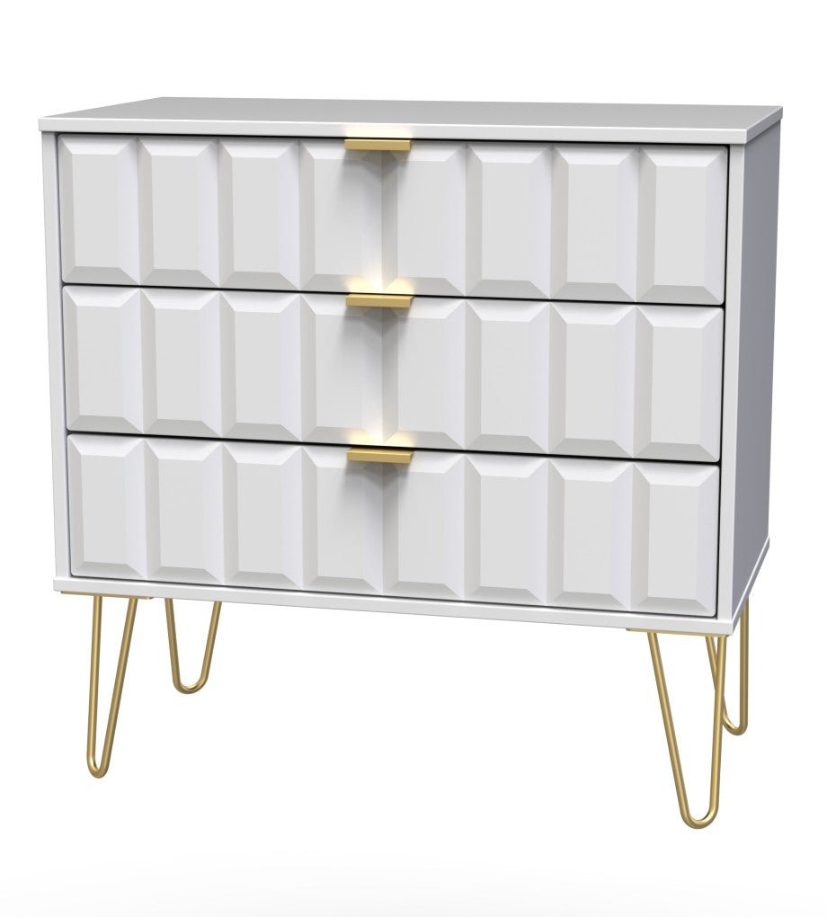 Cube 3 Drawer Chest with Gold Hairpin Legs - Welcome Furniture